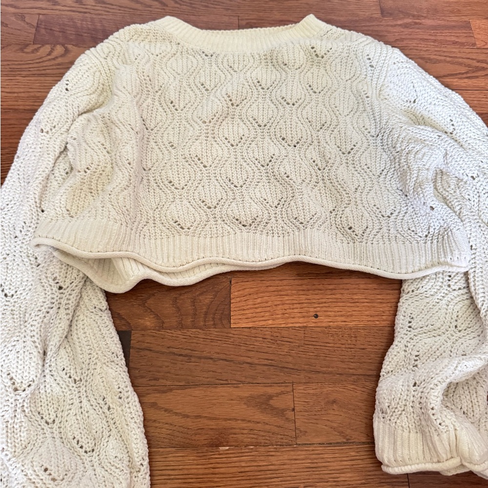 Francesca's Collections Cream Crew Neck Cable Knit Sweater